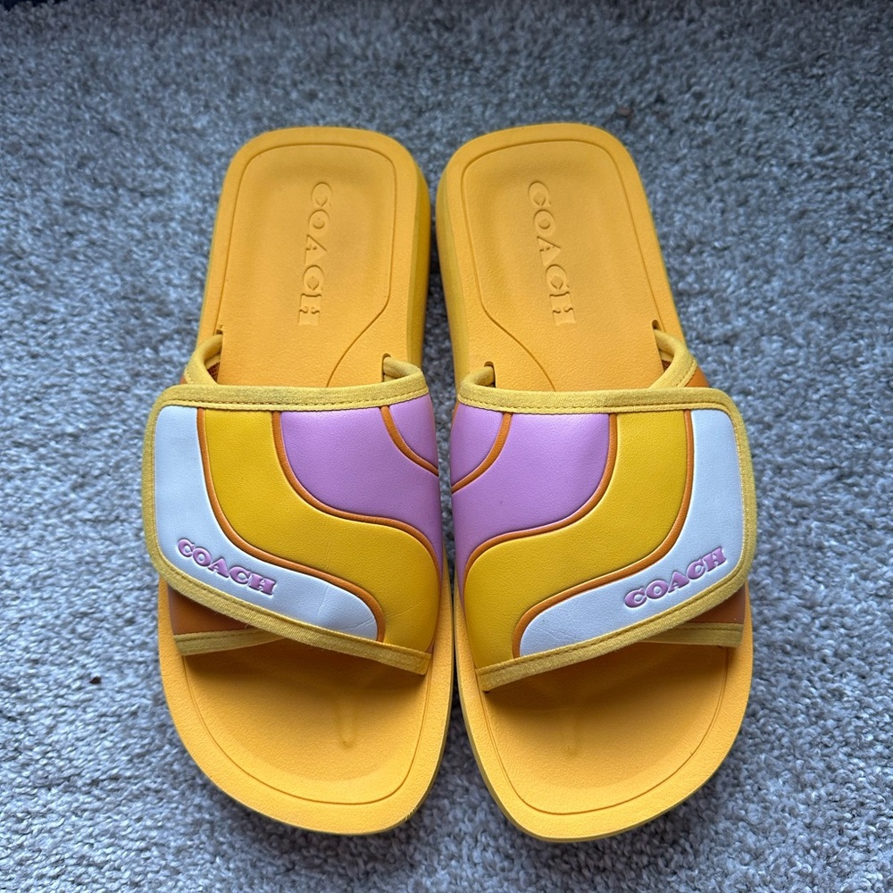 Coach Yellow and Pink Slide Sandals
